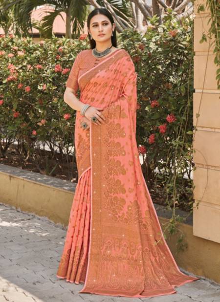 Dark Peach Colour SANGAM RAJORI New Designer Ethnic Wear Cotton Swarovski Work Latest Saree Collection 2205